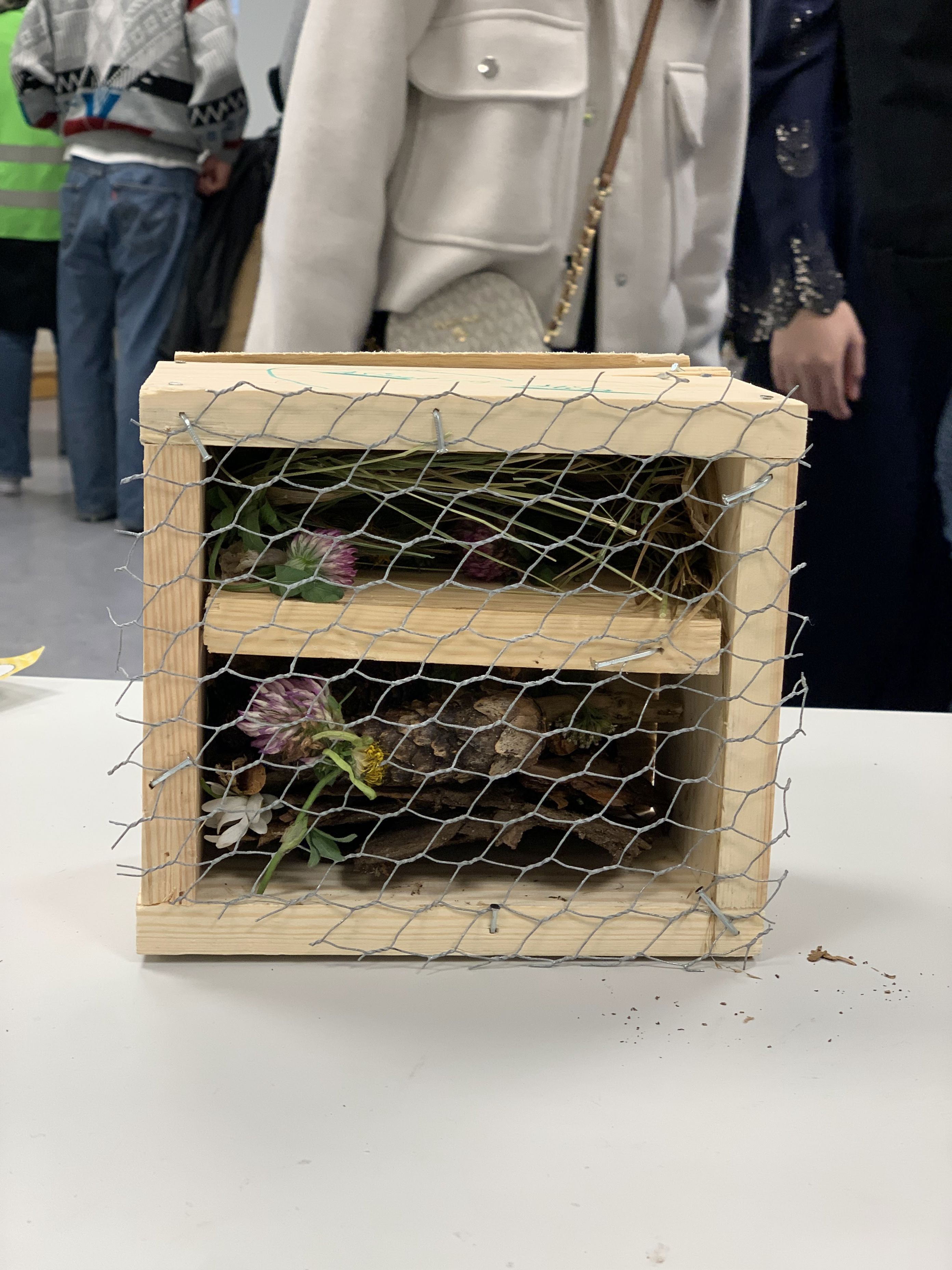 en trekasse med blomster inni